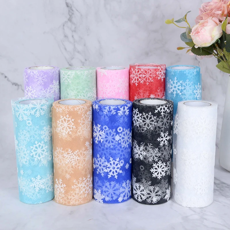 

10Yards 15cm Snowflake Tulle Roll Organza Mesh Fabric Ribbon Gift Bow DIY Sewing Tutu Skirt Poms Wedding Birthday Party Supplies