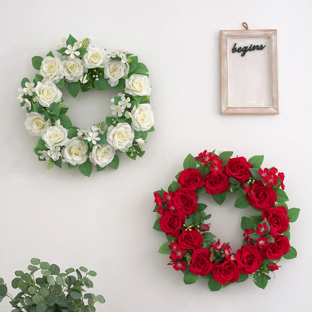 

Stunning Spring Door Wreath Home Decor Wall Hanging Decorationgs Vintage Semi-handmade Silk Flower Creative Parents Gifts Rose