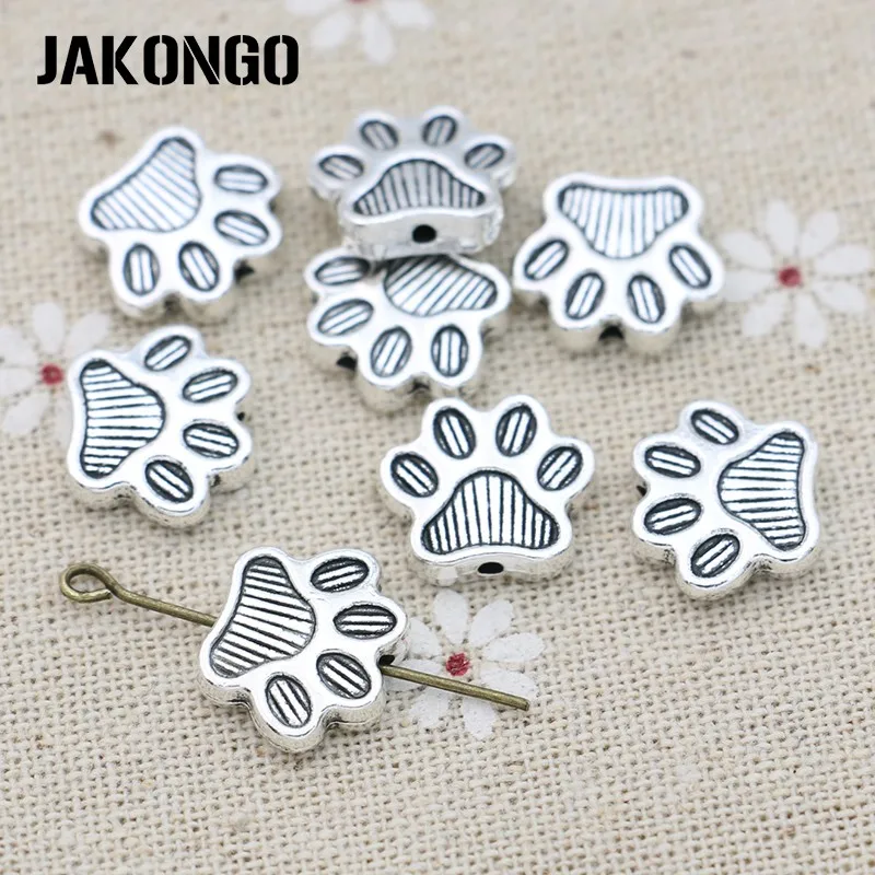 

20PCS Dog Paw Footprint Spacer Beads Antique Silver Plated Loose Beads for Jewelry Making Bracelet Accessories DIY