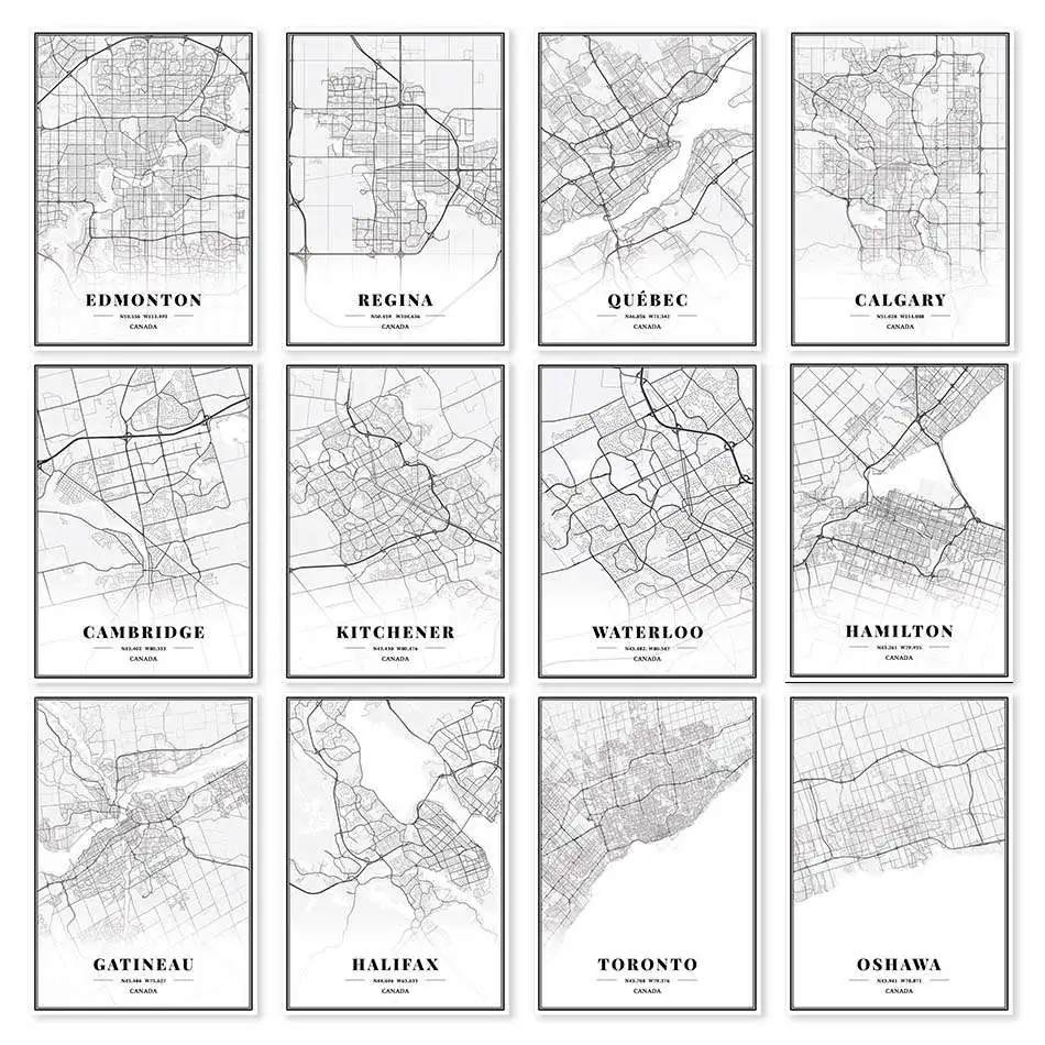 Канадская Оттава Торонто Монреаль карты картины на холсте винтажные крафт