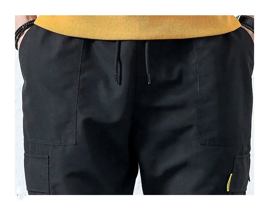 Мужские черные шаровары летние мужские брюки-карго с завязкой на щиколотке