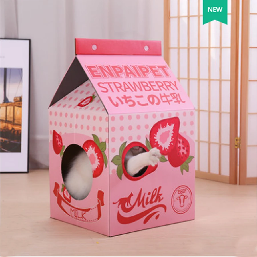 corrugated papper milk box cat house home bed breathable rabbit kitten cat nest scratch pad cardboard for pet cat sleeping house free global shipping