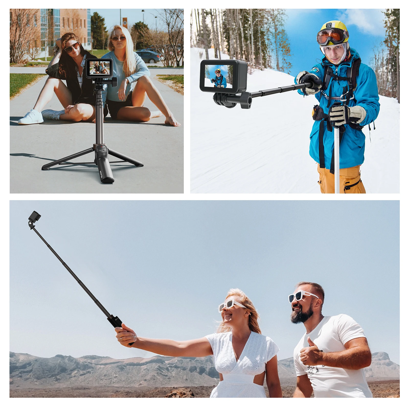 TELESIN Selfie Stick with Wireless Bluetooth Remote Control Monopod Tripod For Phones GoPro Hero 10 GoPro 9 8 Max Extension Rod images - 6
