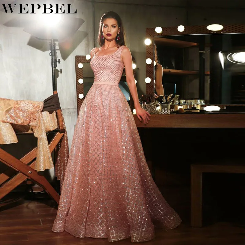 

WEPBEL Dress Women's Casual Sequin Mesh Stitching High Waist Dress Autumn Elegant Sleeveless Square Collar Slim Dress