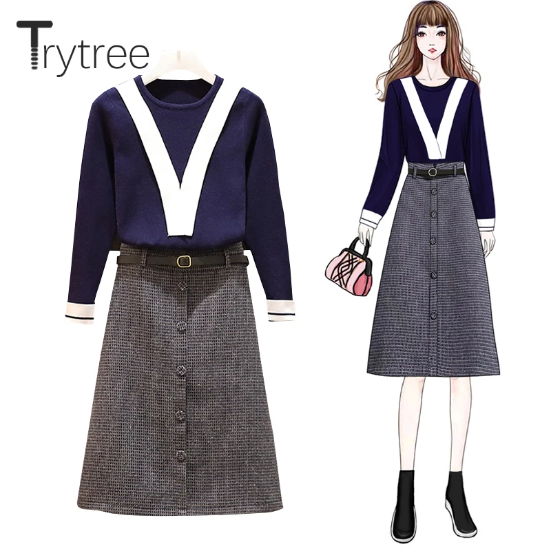 Trytree 2020 осенне-зимний комплект из двух предметов повседневный Вязаный топ с