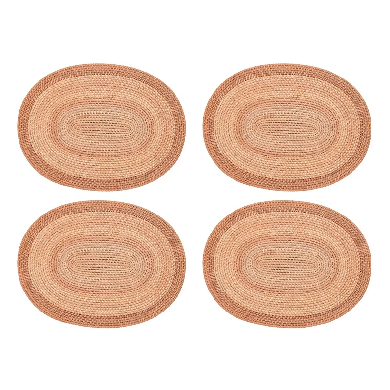 

4X Oval Rattan Placemat,Natural Rattan Hand-Woven,Tea Ceremony Accessories,Suitable for Dining Room, Kitchen,Living Room