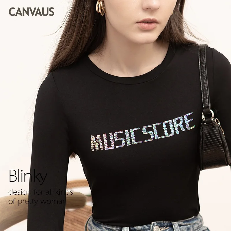 

Autumn and Winter WOMEN'S Dress New Style Diamond Set Crew Neck Hot Drilling Slimming Long Sleeve Base Shirt T-shirt Fem