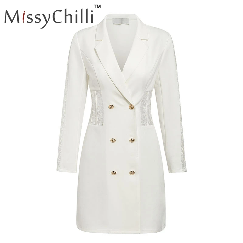 MissyChilli кружевное открытое лоскутное платье-блейзер женское белое двубортное