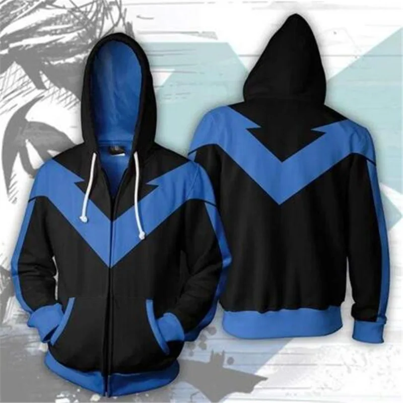 DC супергерой костюм Nightwing с застежкой-молнией толстовка с капюшоном Для мужчин и женская одежда спортивный свитер для повседневной носки 3D печати