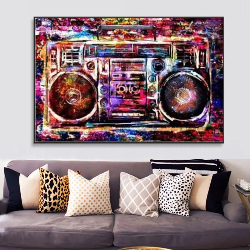 

Colourful Boombox Graffiti Street Art Canvas Painting Oil Painting Poster Wall Picture Modern Wall Art in Living room Home Decor