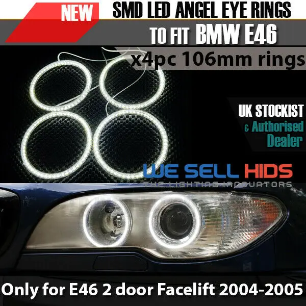 Белый Ксенон SMD ANGEL EYES для BMW E46 Coupe convert 2dr Facelift 106 мм x 4 | Автомобили и мотоциклы
