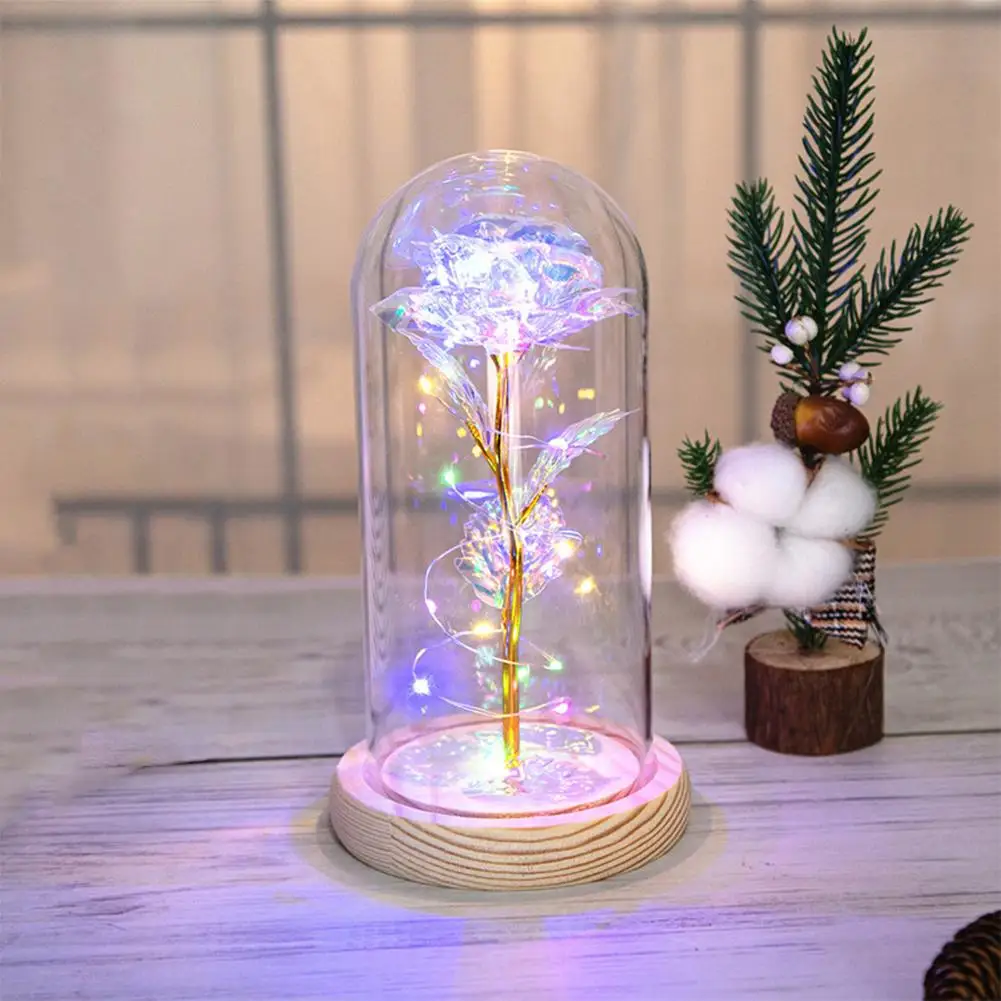 

Beauty And The Beast Rose Artificial Flowers Rose In LED Glass Dome Christmas Home Decor Wedding Valentines Day New Year Gift