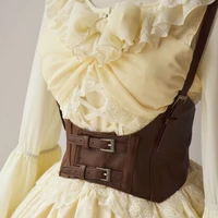 vintage womens corset vest steampunk harness strechy waistcoat wide cincher with buckle