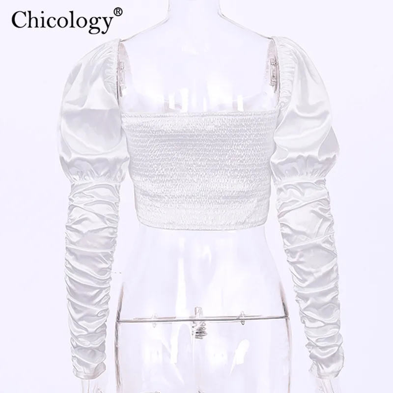 Chicology офисное офисные офис леди блузка пышным длинным рукавом Лонгслив женское кроп Топ на осень-зиму ЖЕНСКИЕ НАРЯДНЫЕ элегантное Сексуальные вечерние повседневная одежда