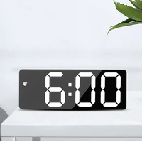 led mirror screen alarm clock creative digital clock voice control snooze time date temperature display rectangleround style