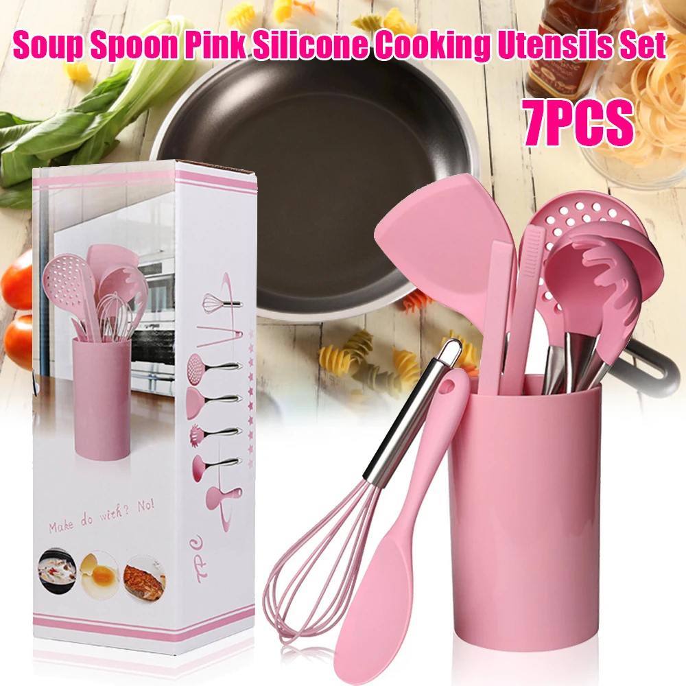 Набор розовых силиконовых кухонных принадлежностей антипригарная лопатка набор