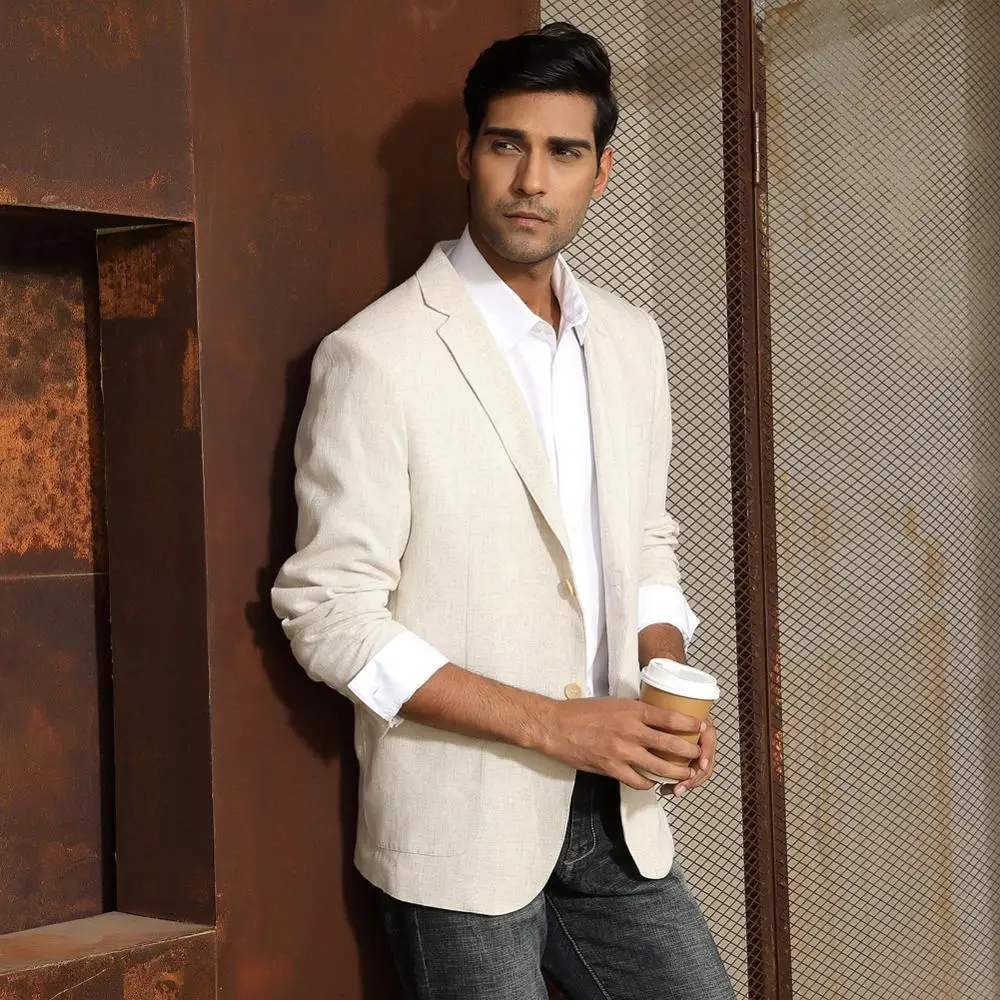 Мужской льняной пиджак PAUL JONES с двумя пуговицами и карманами дышащий блейзер