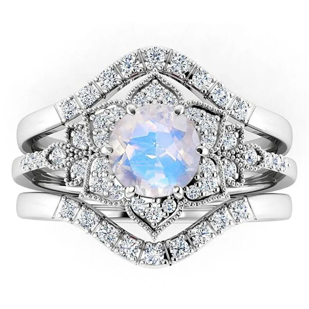 

Luxury Women's Ring Flower Massive Diamond Zircon Square Silver Wedding Ring Women Jewelry Ring Sets Gift