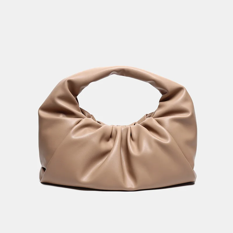 

2020 High Quality PU Leather Ruffled Cloudy Purse Fashion Lady Dumpling Bag Pillow Purse Croissant Handbag