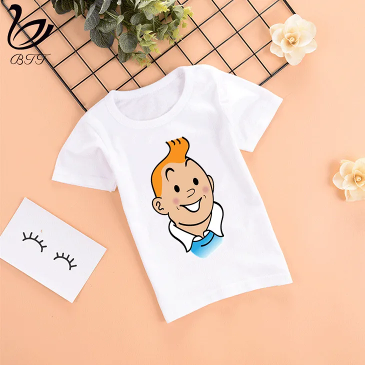 Tintin/модные летние стильные Забавные топы для девочек с героями мультфильмов; модная уличная одежда; Harajuku; футболка для мальчиков; уличная детская футболка