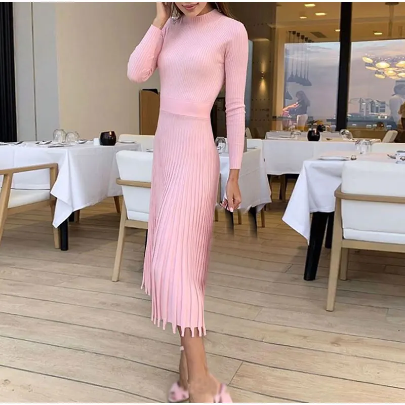 Элегантное облегающее плиссированное платье-свитер размера плюс Осеннее