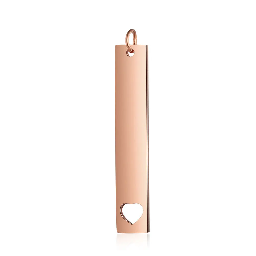 

Stainless Steel Mirror Polish Heart in Rectangle Pendant 7x40mm Blank Bar Charm Rose Gold Color DIY Jewelry Accessories 10pcs