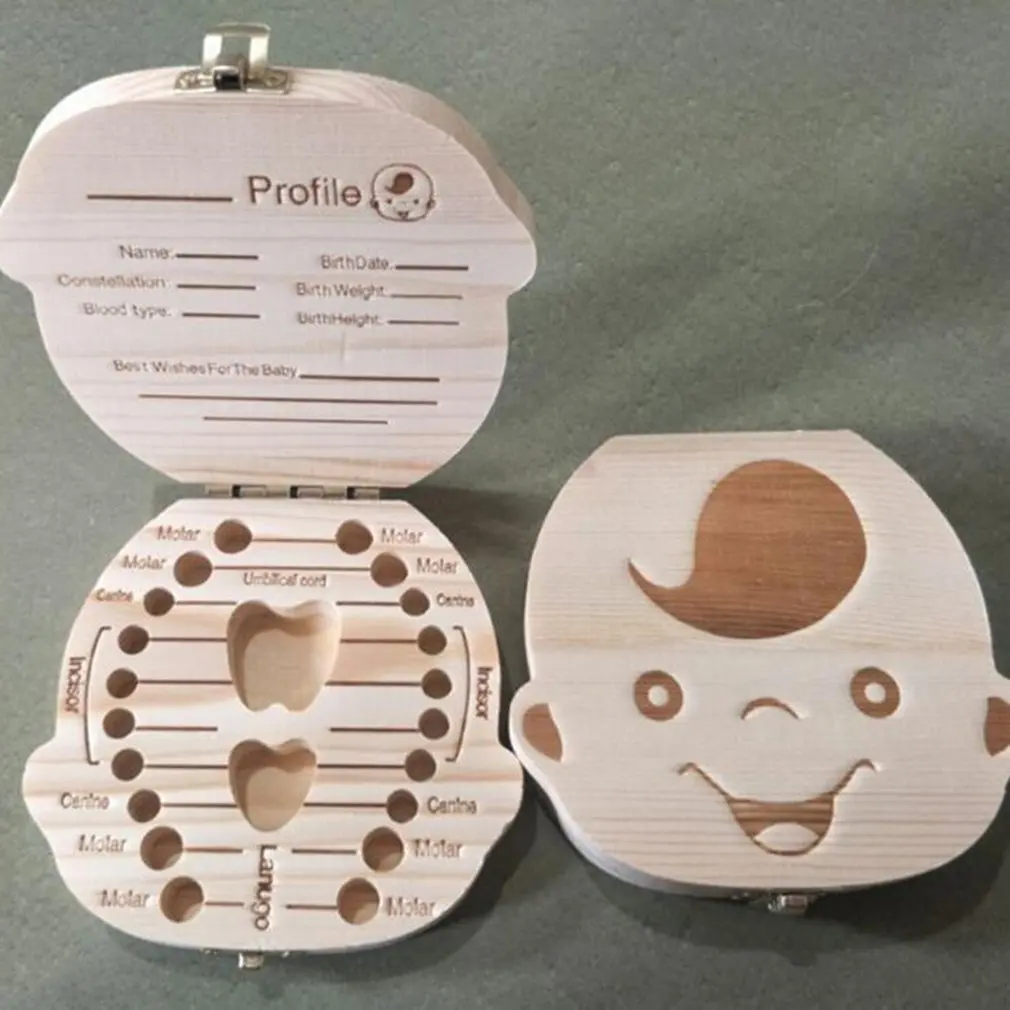 Caja de madera con texto en ingl&eacute;s para dientes ca&iacute;dos de beb&eacute;, caja de madera con texto franc&eacute;s, organizador de colecci&oacute;n para guardar dientes de leche, nueva oferta-1