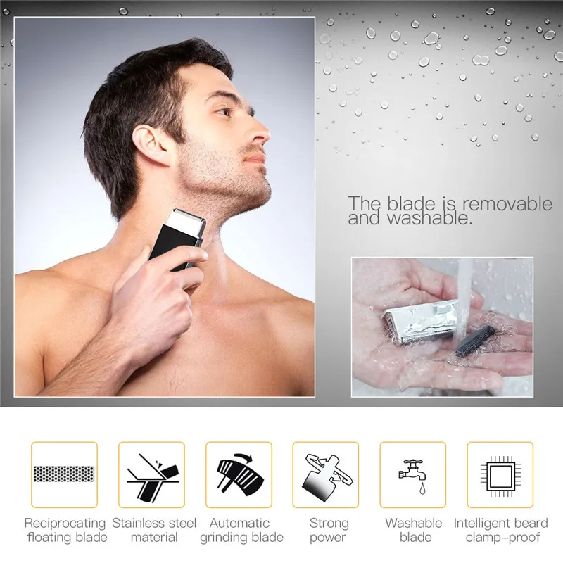 Men Rechargeable Floating Beard Shaver Mustache Slim Foil Shaving Machine Razor Trimmer Reciprocating Blade Pocket Size | Бытовая