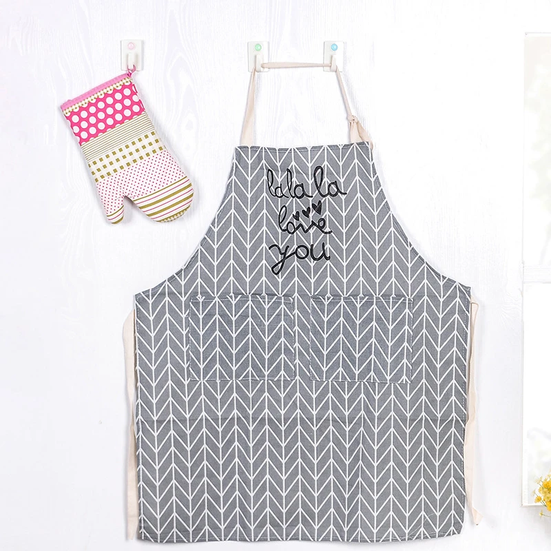 Клетчатый фартук из хлопка и льна Женский кухонный для выпечки кофейни уборки