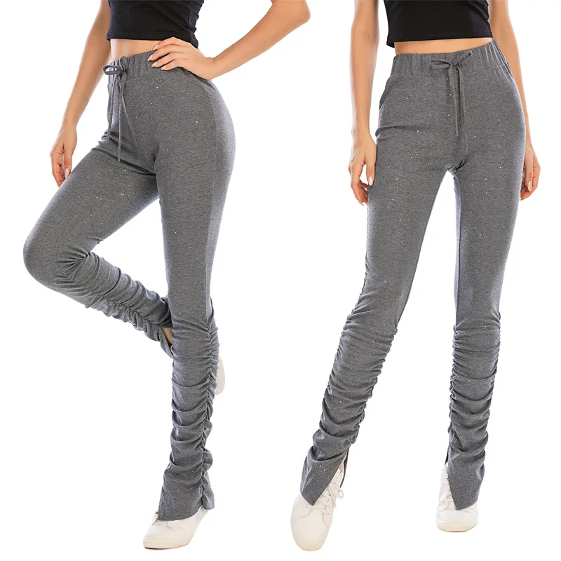 Женские однотонные спортивные брюки с блестками для отдыха в городе Облегающие