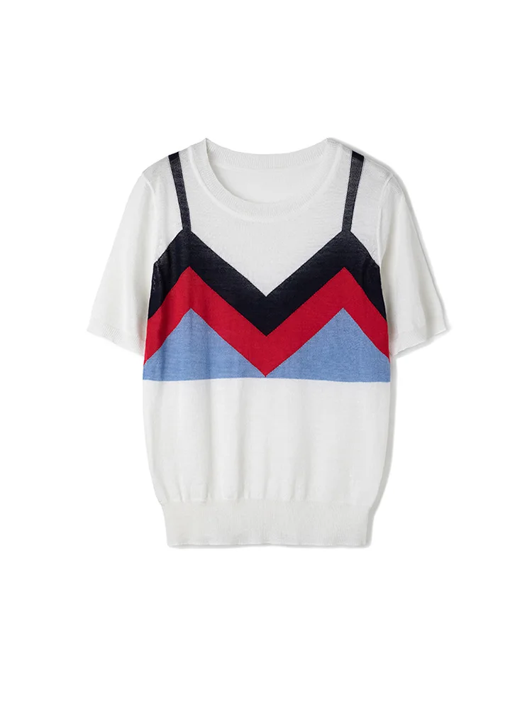 Summer Autumn Office Lady Knitted O Neck 2 Color Pullover Fashion Patchwork Short Sleeve Size S-xl Women Sweater Jl-aym1912 | Женская