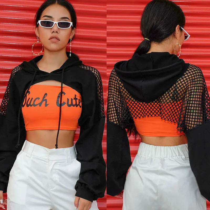 

AU Sexy Mesh Womens Sweatshirts Long Sleeve Sexy Mesh Fish Net Party Club Sweatshirt Crop Tops