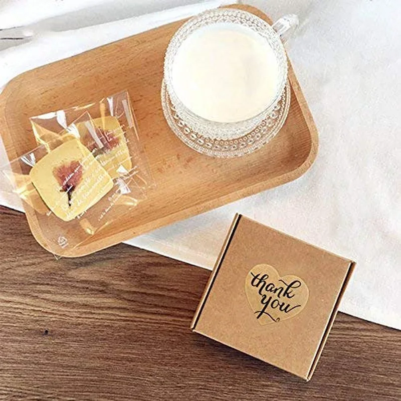 Форма сердца спасибо натуральный крафт-наклейки этикетки для печати Скрапбукинг