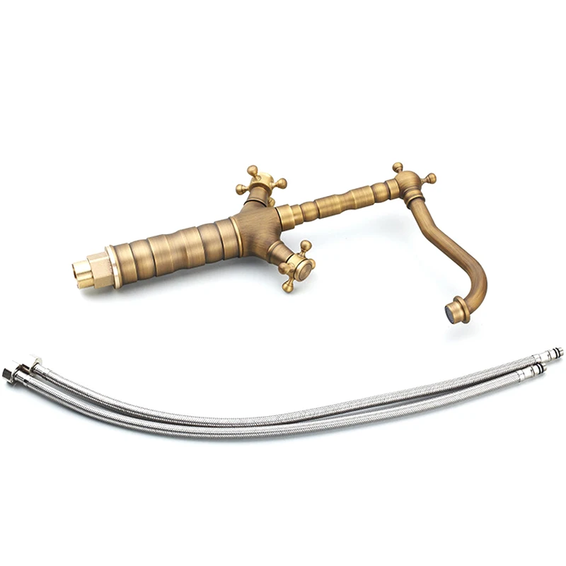 

Antique Faucet Bronze Bronze Double Handle Rotating Spray Faucet Bathroom Faucet Retro Style Brass High Basin Faucet