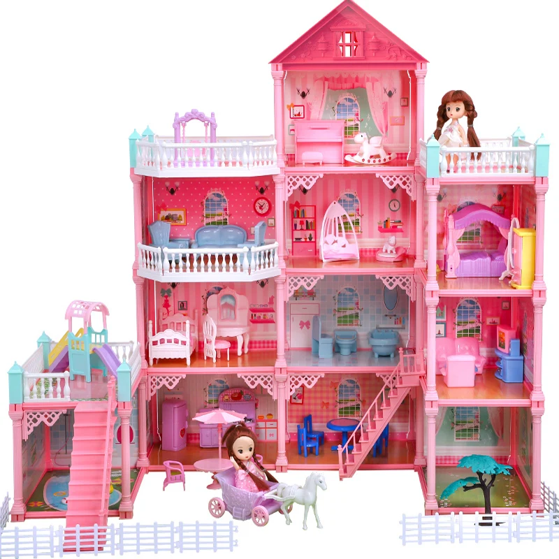 

Princess villa DIY doll house pink 3D Castle game room cos Doll Set assemble doll house girl's toys birthday gift house toys