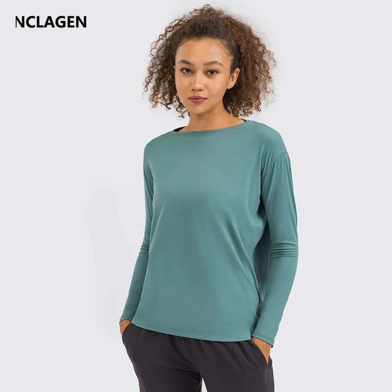 

NCLAGEN Sports Top Women Long Sleeve Casual Yoga Shirt Autumn And Winter New Double-sided Naked Feeling Running Loose Sweatshirt