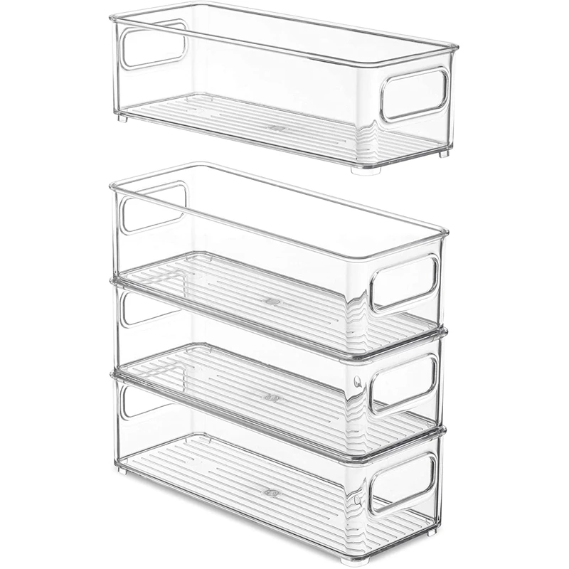 

Refrigerator Organizer Bins, Clear Stackable Plastic Food Storage Rack with Handles for Pantry, Kitchen