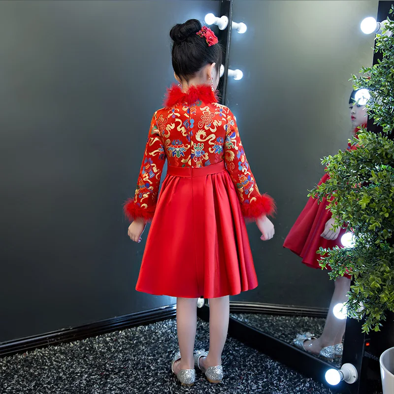 Зимнее теплое стеганое атласное платье для девочки Рождественская вечеринка