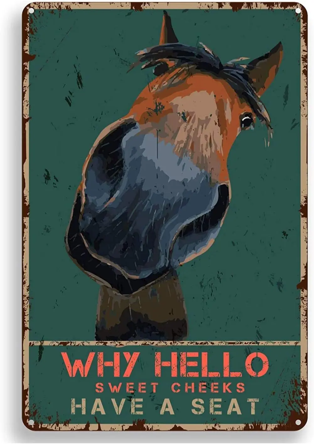 

Funny Bathroom Quote Metal Tin Sign Wall Decor - Vintage Hello Sweet Cheeks Horse Tin Sign for Office/Home/Classroom Bathroom