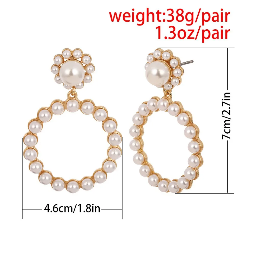

New Korean Big Pearl Drop Dangle Earrings For Women Kpop Fashion Metal Geometric Crystal Statement Stud Earring Trend Jewelry
