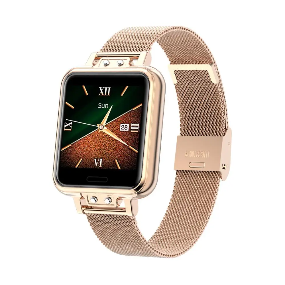 High-end fashion women's square smart watch stainless steel mesh belt waterproof health bracelet heart rate pedometer Bluetooth