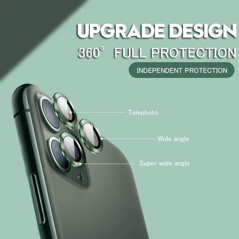 2 в 1 Защитное стекло для задней камеры + металлическое кольцо объектива iPhone 11 Pro Max