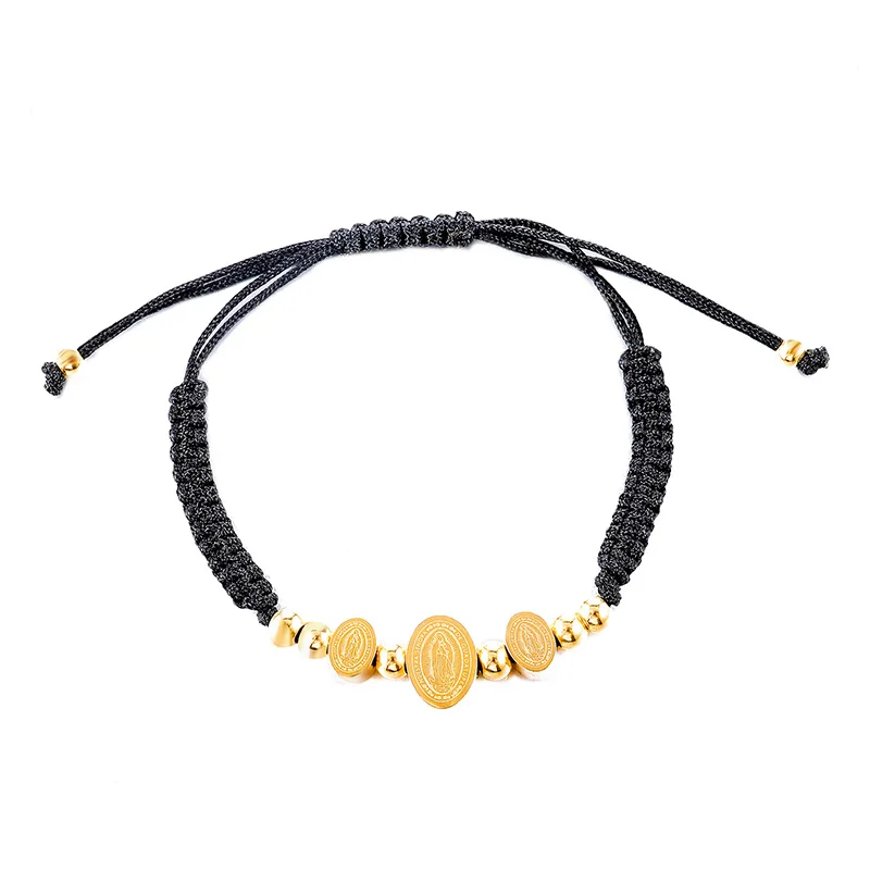 

WT-REB009 Trendy Virgin Mary Of Christ Woven Rope Bracelet Stainless Steel Lady Of Guadalupe Bracelet Women Fashion Jewelry