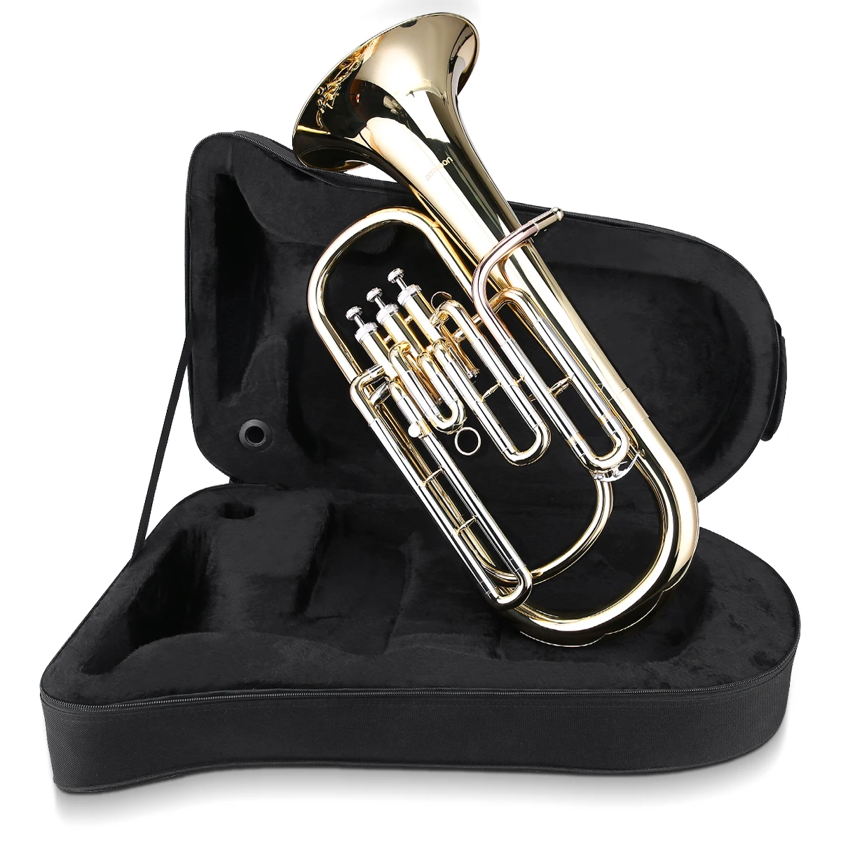 

ammoon Brass B Flat Baritone Horn Bb Piston-Style Gold Lacquer Surface Wind Instrument with brass accessories for Beginners
