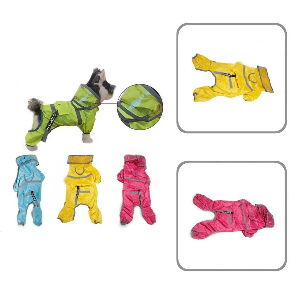 

Water Resistant Four-leg Pet Hooded Raincoat Outwear for Rainy Days