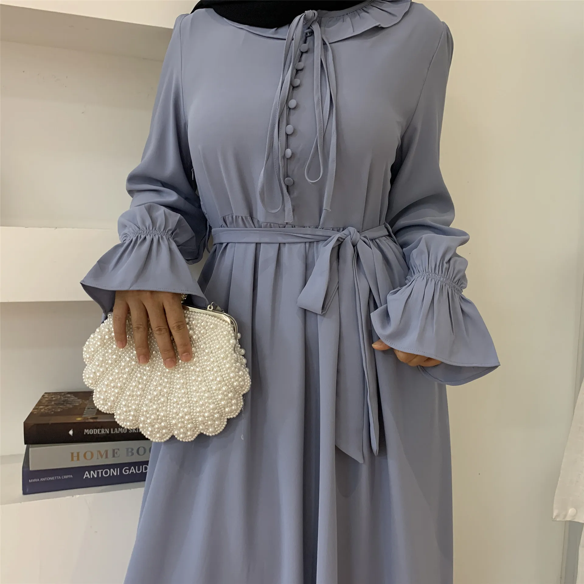 Новое модное женское платье в мусульманском стиле с однотонной строчкой и