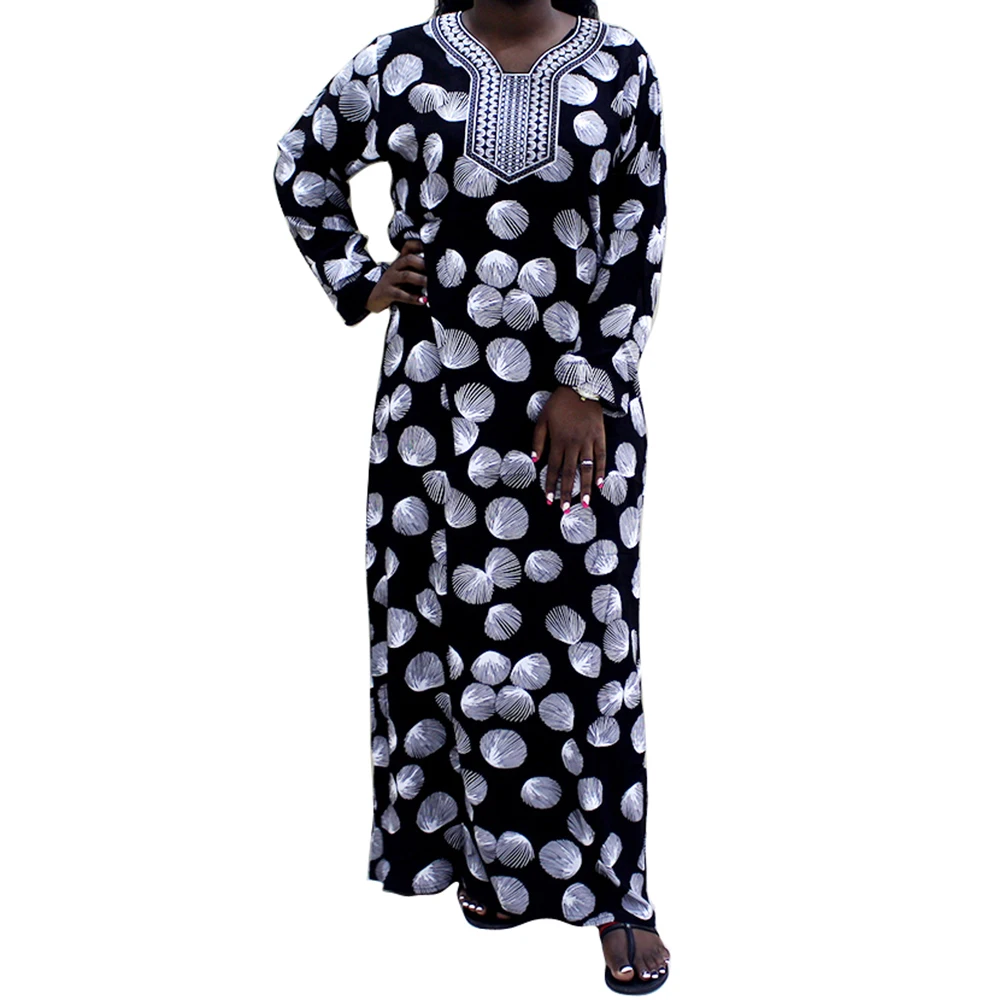 

2020 New Design African Clothes For Women Autumn Long Sleeve V-neck Pullover Maxi Dress Guaranteed Print Muslim Fashion