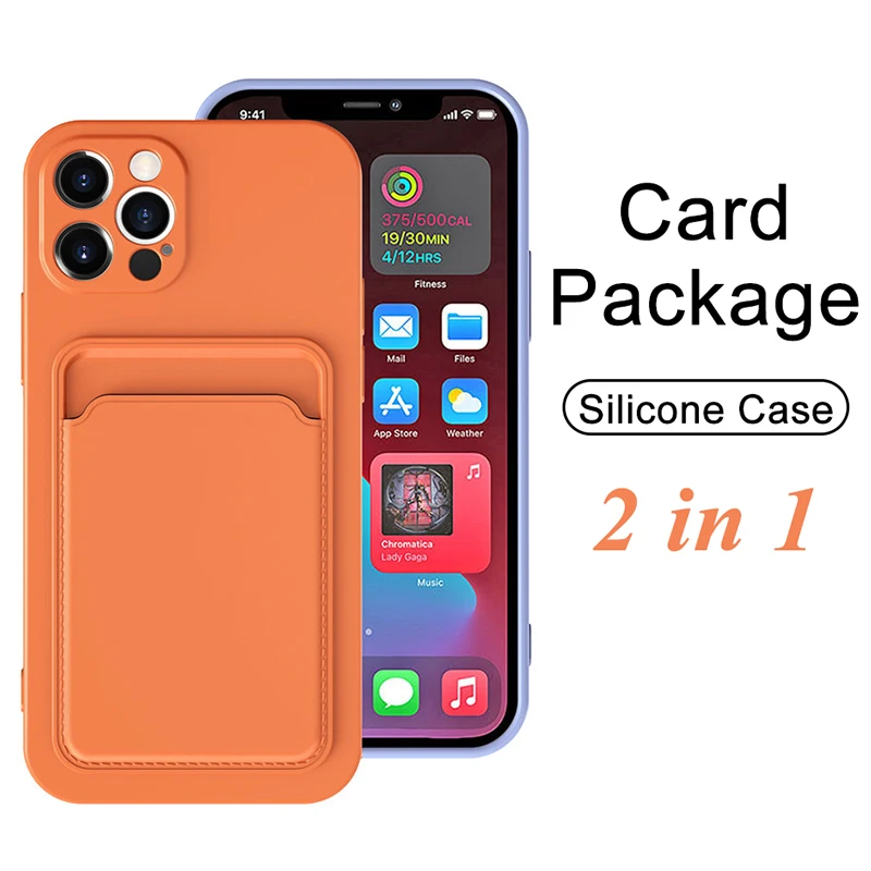 

Luxury Card Holder Liquid Silicone Soft Phone Case For iPhone 11 12 Pro Max Mini SE 2020 XS X XR 6 6s 7 8 Plus Wallet Back Cover