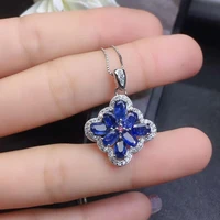 925 silver inlaid with natural sapphire pendant high end jewelry burnt sapphire birthday gift