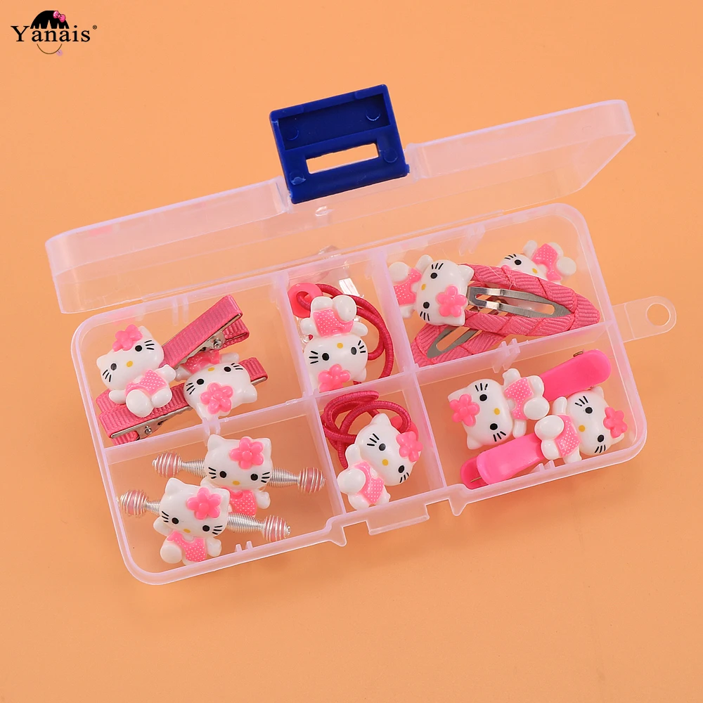 На возраст от 4 до 10 лет шт./компл. милый рисунок «Hello Kitty» набор аксессуаров для волос для девочек Заколки для волос резинки для волос в верхней части коробка для хранения подарок на день рождения для детей Лидер продаж